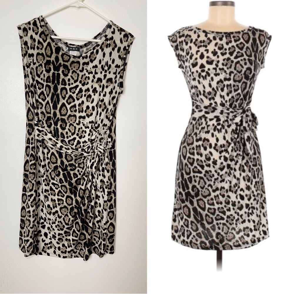MSK Women Animal Print Leopard Brown Midi Casual Dress Size 16